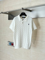 Ralph Lauren Men's Cable‑Knit Short‑Sleeve Polo Shirt With Black Pony Logo