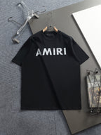 AMIRI Distressed Bold Logo Crew Neck Short‑Sleeve T‑Shirt