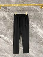 Men's Quick‑Dry Drawstring Casual Pants Horse Embroidery Elastic Waist Trousers With Zipper Pockets