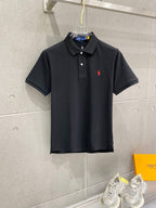 Men's Pique Short‑Sleeve Polo Shirt Small Horse Embroidery Solid White Casual Top