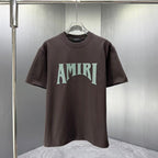 AMIRI Perforated Collegiate Logo Crew‑Neck Short‑Sleeve T‑Shirt