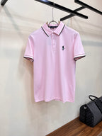 Men's Short‑Sleeve Polo Shirt with Striped Collar & Pony Embroidery
