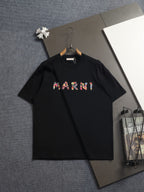 MARNI Floral Inlay Logo Crew Neck Short‑Sleeve T‑Shirt