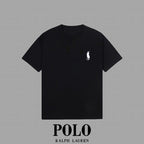 Men's Crew Neck Short‑Sleeve T‑Shirt Small Horse Embroidery Solid Color Casual Tee