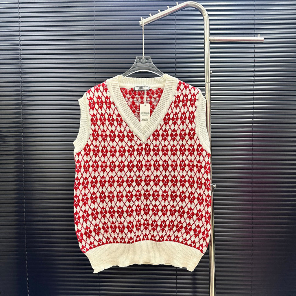 AMI Argyle Jacquard V‑Neck Knit Vest