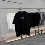 AMIRI Rhinestone Monogram Chest Logo Crew Neck Short‑Sleeve T‑Shirt