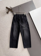 Men's Elastic Drawstring Wide‑Leg Casual Pants, Rider Embroidery Stitched Panel Trousers