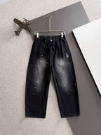 Men's Splatter Paint Wide‑Leg Casual Pants, Elastic Drawstring Waist Rider Embroidery Trousers