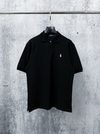 Men's Pique Knit Short‑Sleeve Polo Shirt Small Horse Embroidery Solid Black Casual Top