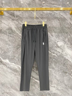Men's Quick‑Dry Drawstring Casual Pants Horse Embroidery Elastic Waist Trousers With Zipper Pockets