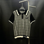 AMIRI Geometric Jacquard Color‑Block Short‑Sleeve Knit Polo Shirt