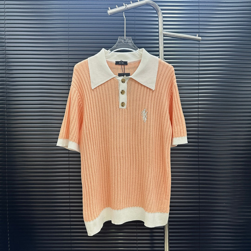 AMIRI Contrast‑Trim Ribbed Knit Short‑Sleeve Polo Shirt