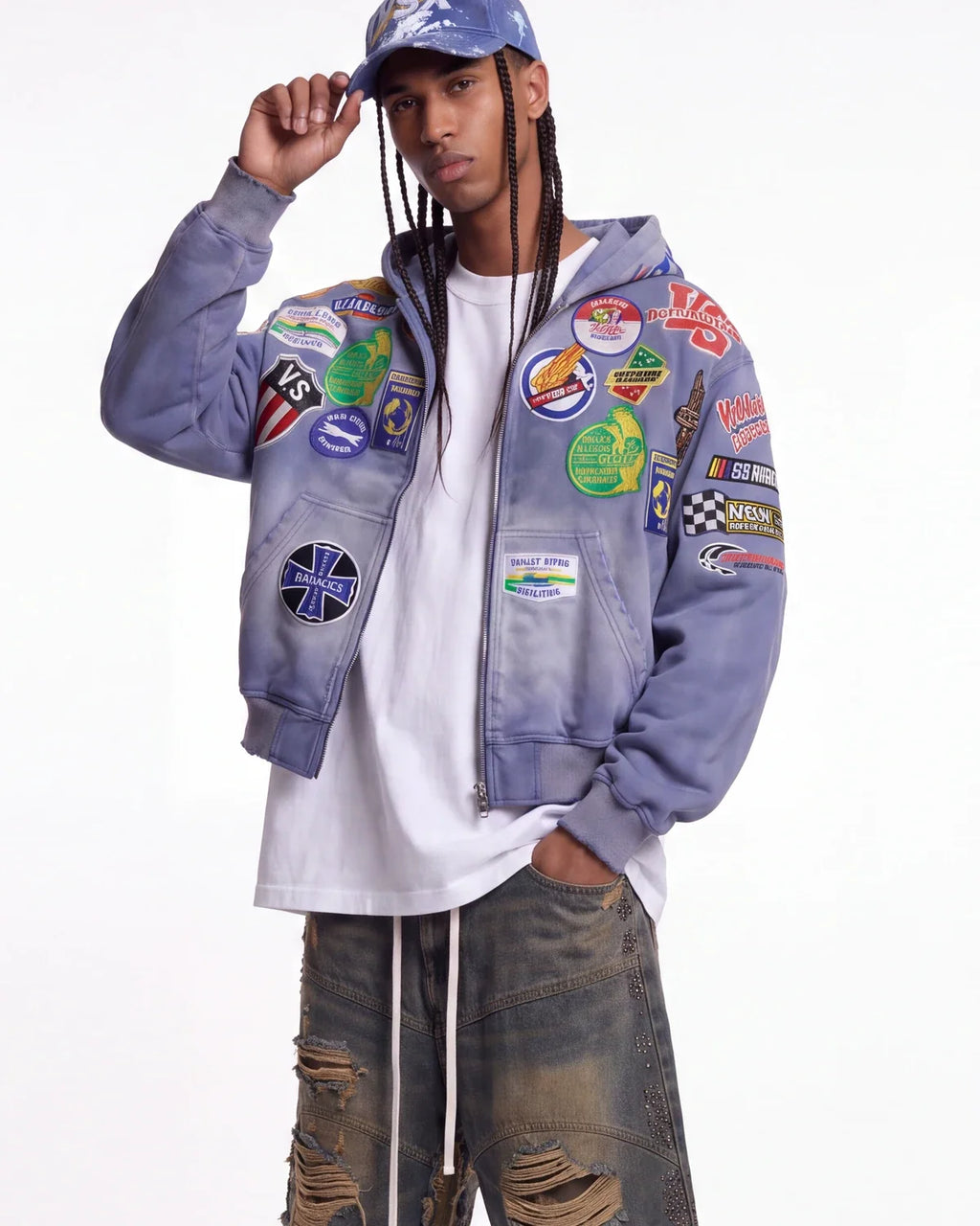 Vale Forever Passport Zip Up Denim Jacket Blue