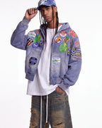Vale Forever Passport Zip Up Denim Jacket Blue