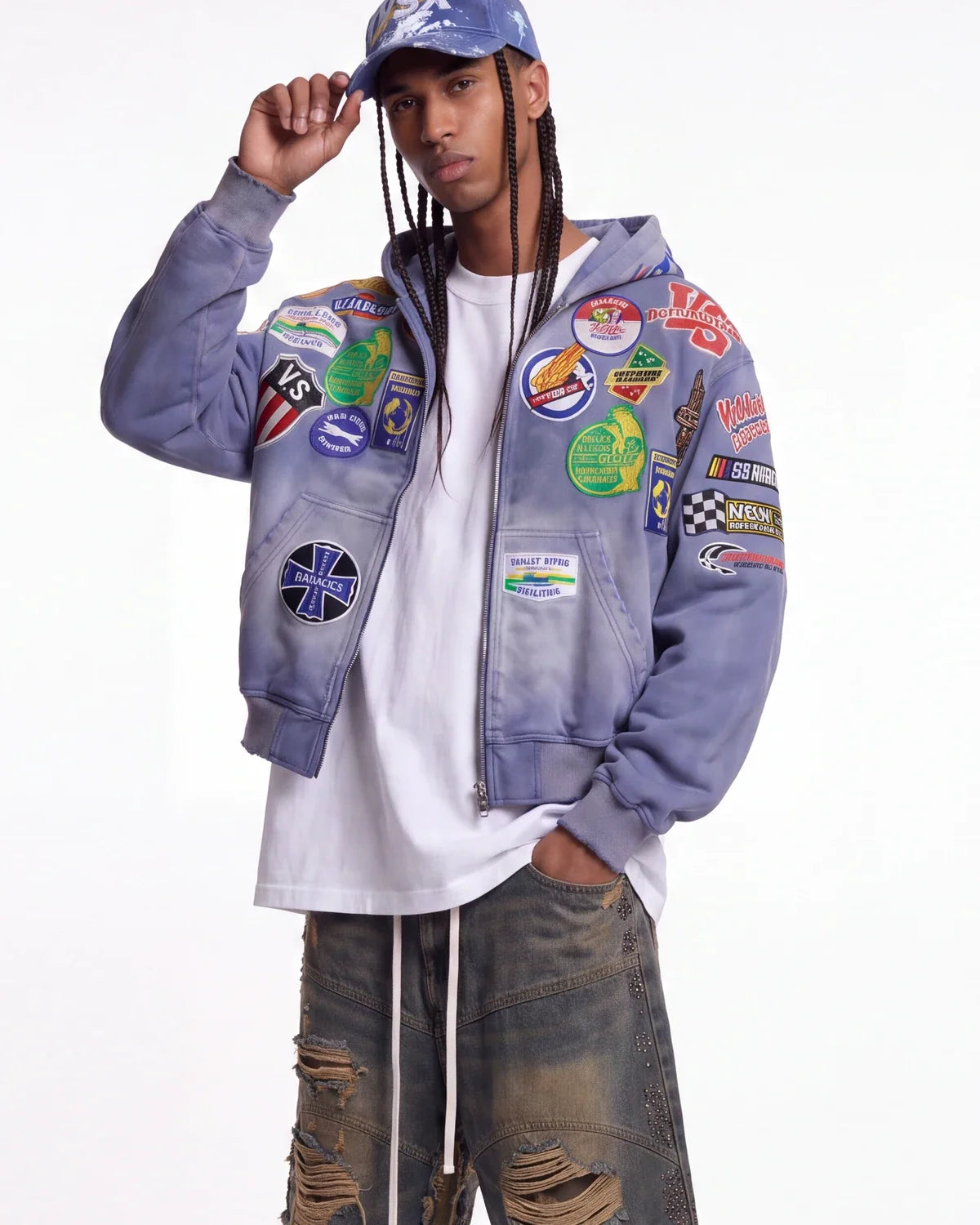 Vale Forever Passport Zip Up Denim Jacket Blue