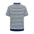 Polo Ralph Lauren Men's Striped V‑Neck Knit Short‑Sleeve Polo Shirt, Navy Pony Embroidery