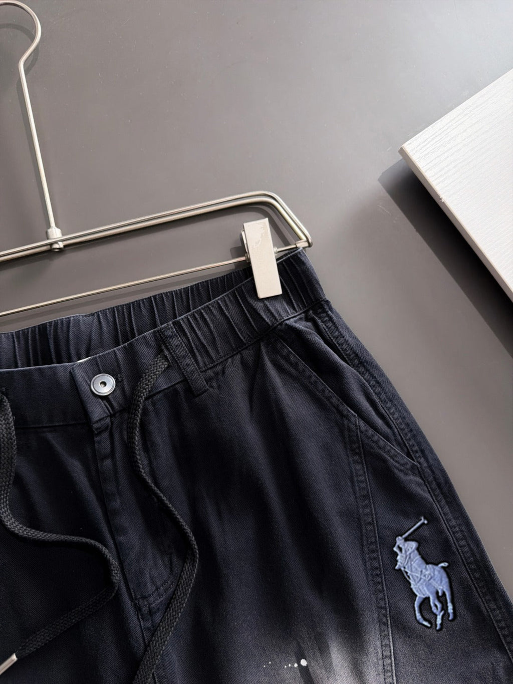 Men's Splatter Paint Wide‑Leg Casual Pants, Elastic Drawstring Waist Rider Embroidery Trousers