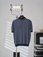 Polo Ralph Lauren Men's Striped Knit Short‑Sleeve Polo Shirt, Blue Pony Embroidery