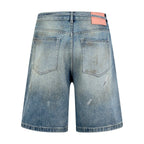 Acne Studios Paint‑Splatters Distressed Wide‑Leg Denim Jort Shorts