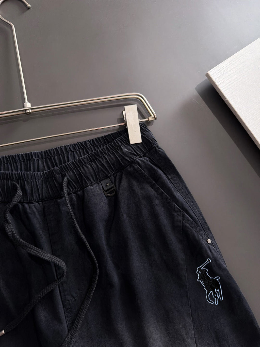 Men's Elastic Drawstring Wide‑Leg Casual Pants, Rider Embroidery Stitched Panel Trousers