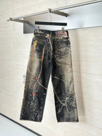 Acne Studios Chain‑Print Wide‑Leg Vintage‑Wash Denim Jeans