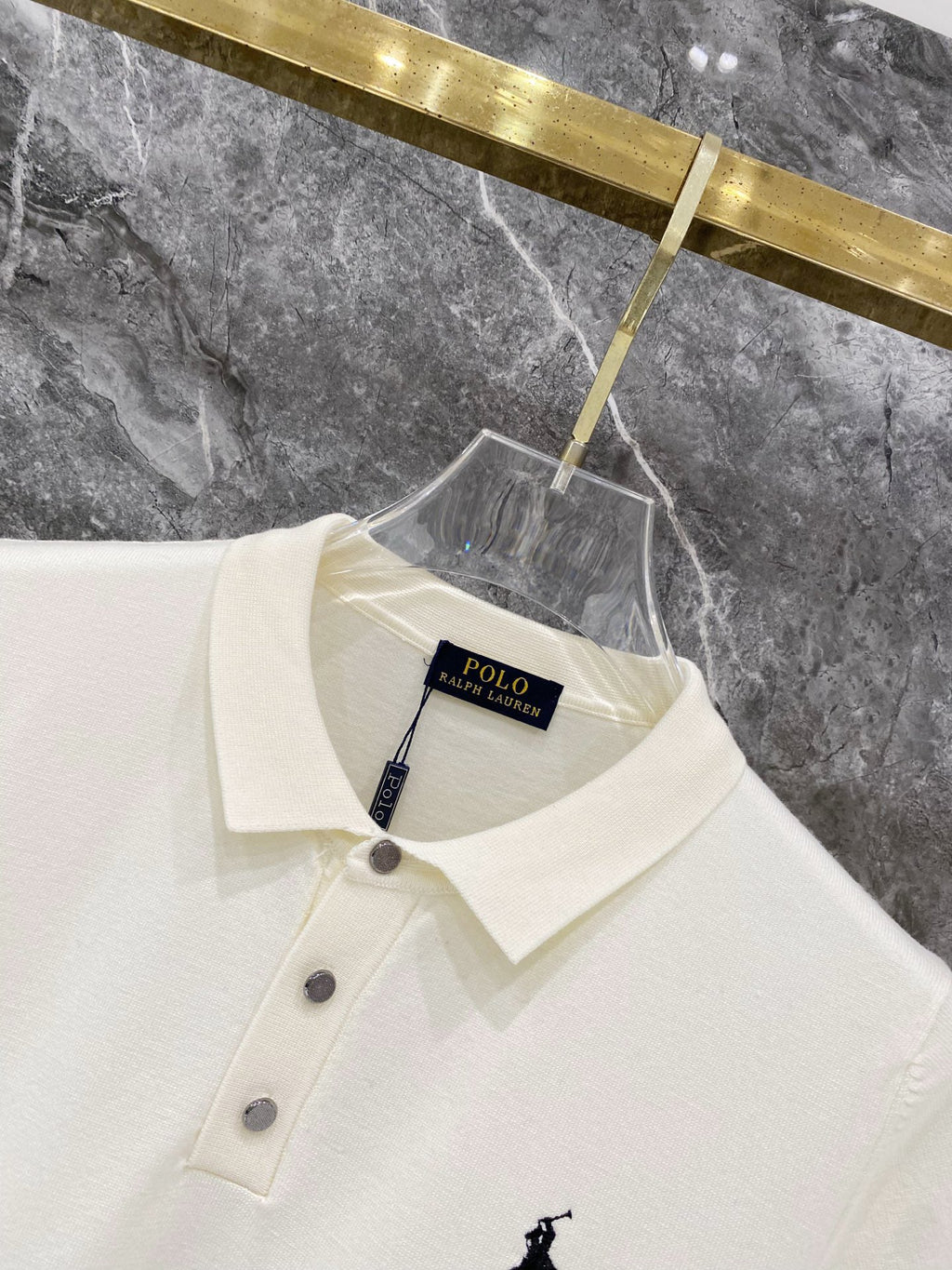 Men's Pique Knit Short‑Sleeve Polo Shirt Small Horse Embroidery Solid Cream Casual Top