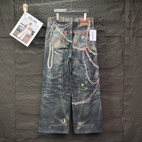 Acne Studios Colorful Chain‑Ornament Wide‑Leg Jeans