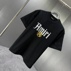 AMIRI Gothic Script With Emblem Crew‑Neck Short‑Sleeve T‑Shirt