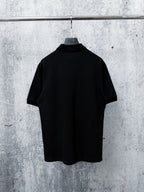 Men's Pique Knit Short‑Sleeve Polo Shirt Small Horse Embroidery Solid Black Casual Top