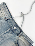 Acne Studios Paint‑Splatters Distressed Wide‑Leg Denim Jort Shorts