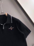 Men's Knit Short‑Sleeve Polo Shirt Contrast Trim Collar Embroidery Top