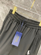 Men's Quick‑Dry Drawstring Casual Pants Horse Embroidery Elastic Waist Trousers With Zipper Pockets