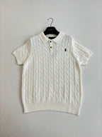 Ralph Lauren Men's Cable‑Knit Short‑Sleeve Polo Shirt With Black Pony Logo