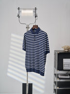 Polo Ralph Lauren Men's Striped Knit Short‑Sleeve Polo Shirt, Blue Pony Embroidery