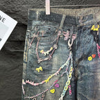 Acne Studios Colorful Chain‑Ornament Wide‑Leg Jeans