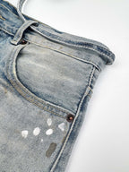 Acne Studios Paint‑Splatters Distressed Wide‑Leg Denim Jort Shorts