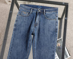 Men's Classic Straight‑Leg Denim Jeans Vintage Washed Casual Blue Pants