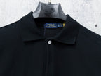 Men's Pique Knit Short‑Sleeve Polo Shirt Small Horse Embroidery Solid Black Casual Top
