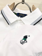 Men's Short‑Sleeve Polo Shirt with Striped Collar & Pony Embroidery