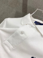 Men's Pique Short‑Sleeve Polo Shirt Small Horse Embroidery Solid White Casual Top