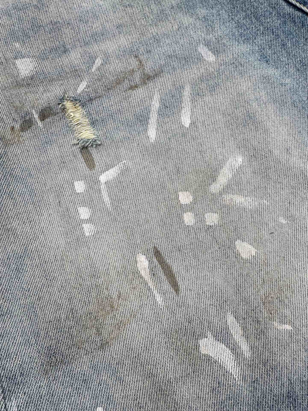 Acne Studios Paint‑Splatters Distressed Wide‑Leg Denim Jort Shorts