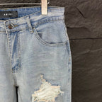 AMIRI White Ribbed Patch Distressed Slim‑Fit Denim Jeans