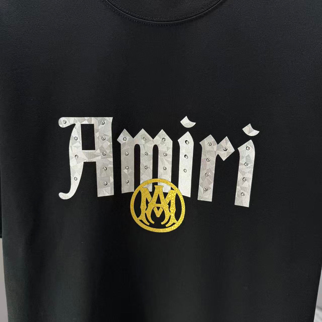 AMIRI Gothic Script With Emblem Crew‑Neck Short‑Sleeve T‑Shirt