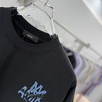 AMIRI Records Denim Patch Applique Back Graphic Crew Neck Short‑Sleeve T‑Shirt