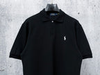 Men's Pique Knit Short‑Sleeve Polo Shirt Small Horse Embroidery Solid Black Casual Top