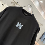 AMIRI Rhinestone Monogram Chest Logo Crew Neck Short‑Sleeve T‑Shirt