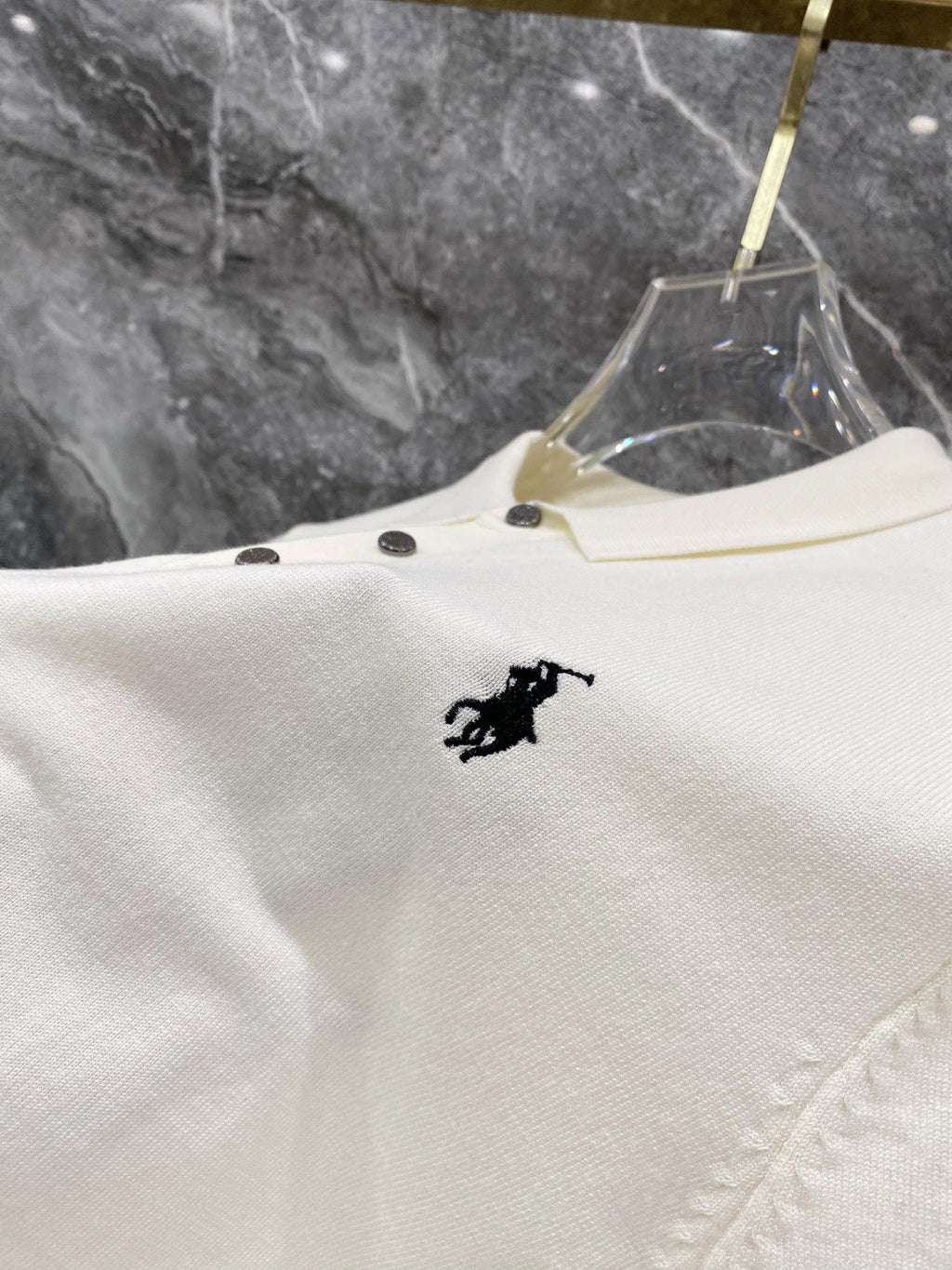 Men's Pique Knit Short‑Sleeve Polo Shirt Small Horse Embroidery Solid Cream Casual Top