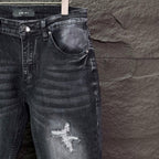 AMIRI Logo‑Print Multi‑Rip Distressed Slim‑Fit Denim Jeans