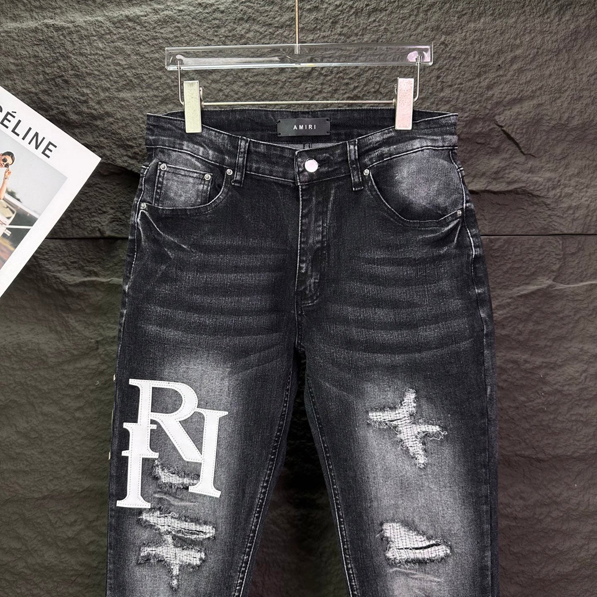 AMIRI Logo‑Print Multi‑Rip Distressed Slim‑Fit Denim Jeans