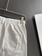 Men's White Drawstring Denim‑Style Casual Shorts, Blue Rider Embroidery Knee‑Length Shorts